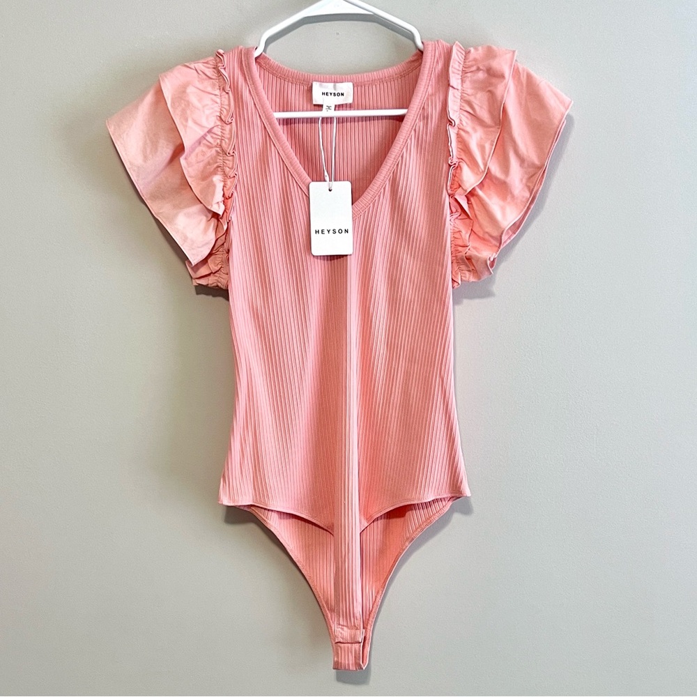 NWT Heyson Boutique Ruffle Sleeve Ribbed Bodysuit
